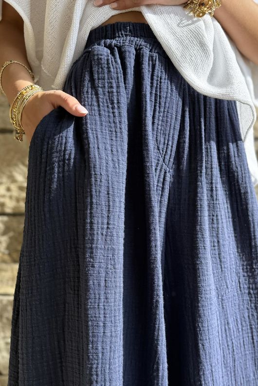 Tasha Cushion Cotton Balloon Barrel Pant Navy